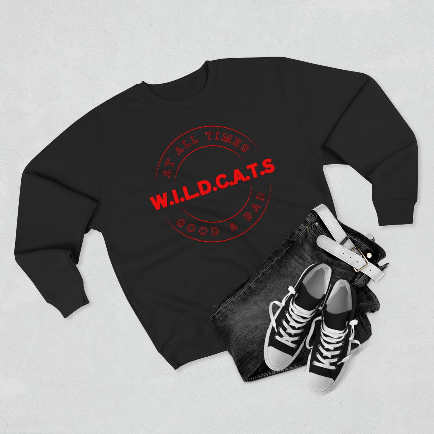 Wildcats Christian Red Letters & Picture Crewneck
