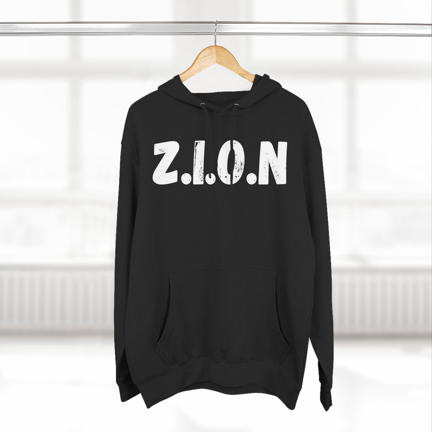 Adult Zion White Words & Image Pullover Hoodie