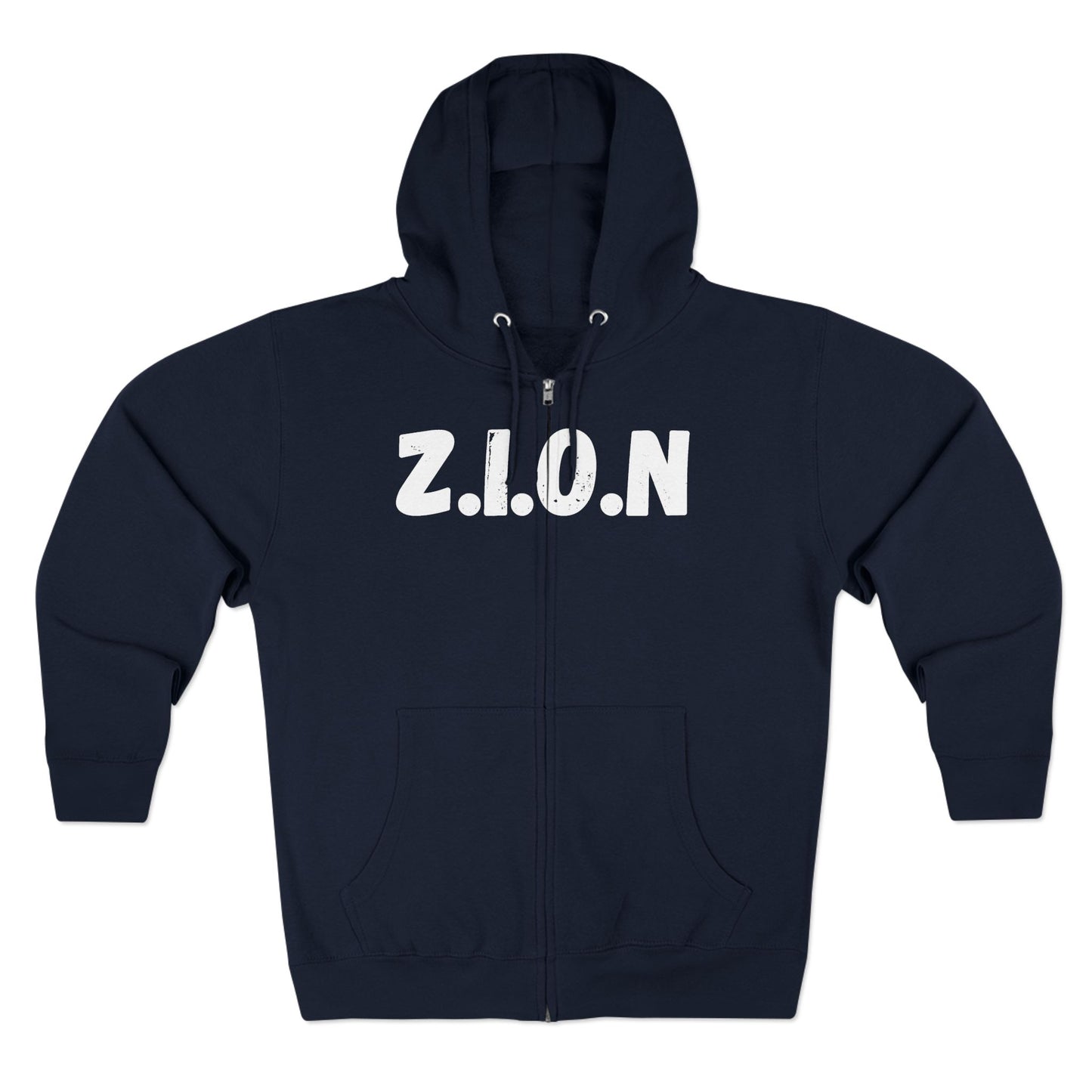 Zion Hoodie White Words & Image Zipper