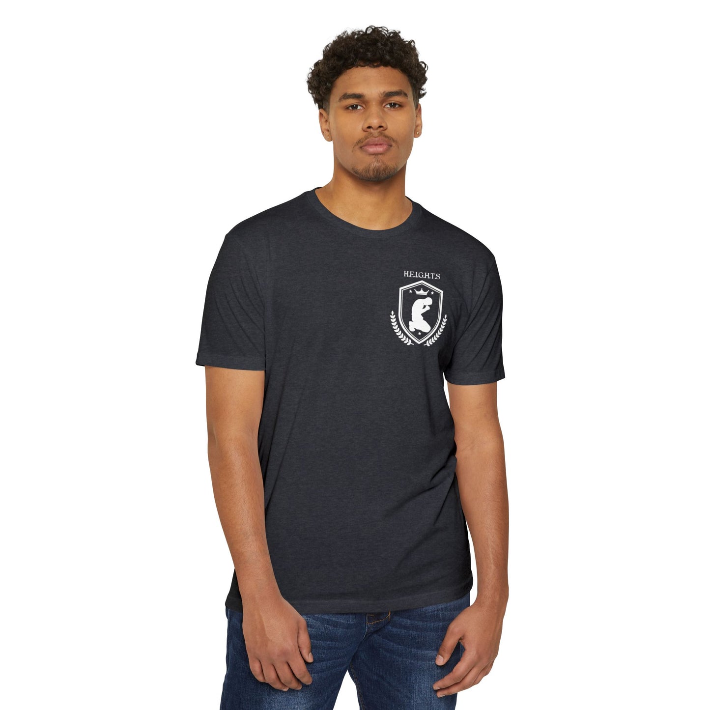 Adult Heights Christian White Letters & Image Premium Tee