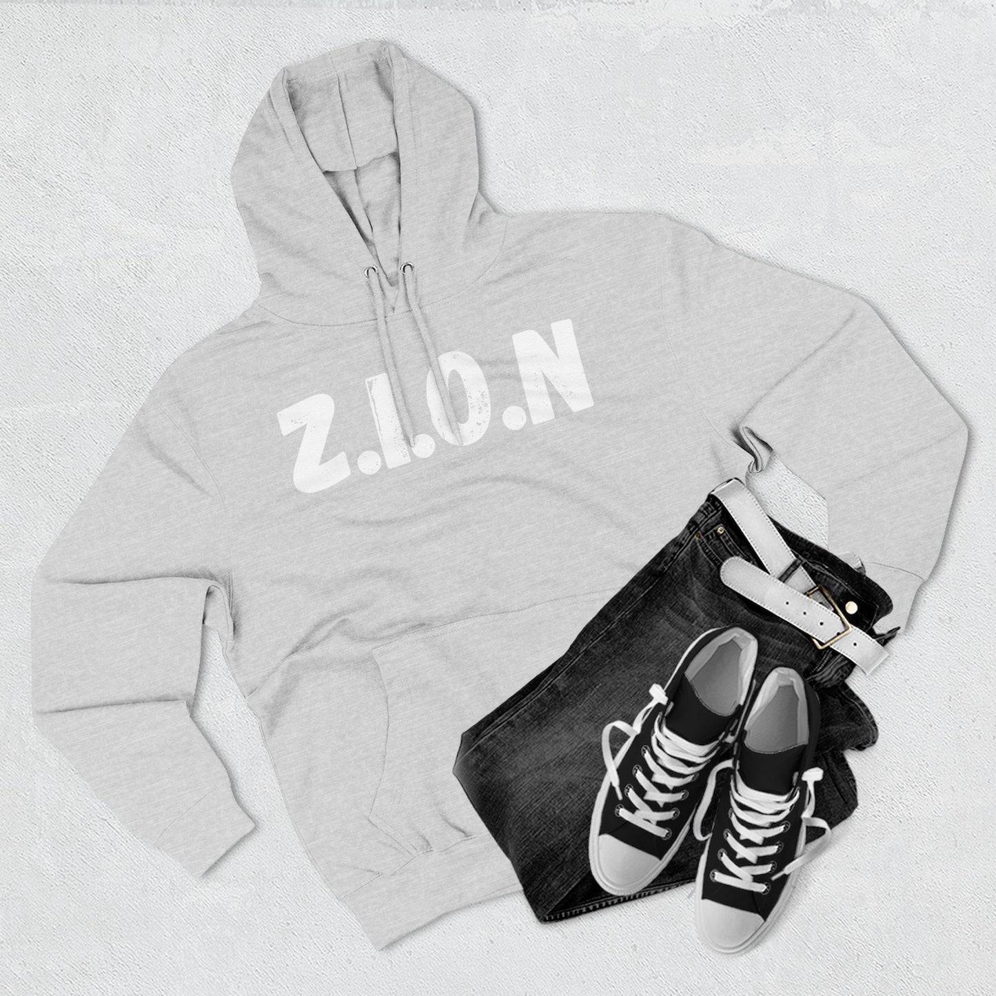 Adult Zion White Words & Image Pullover Hoodie