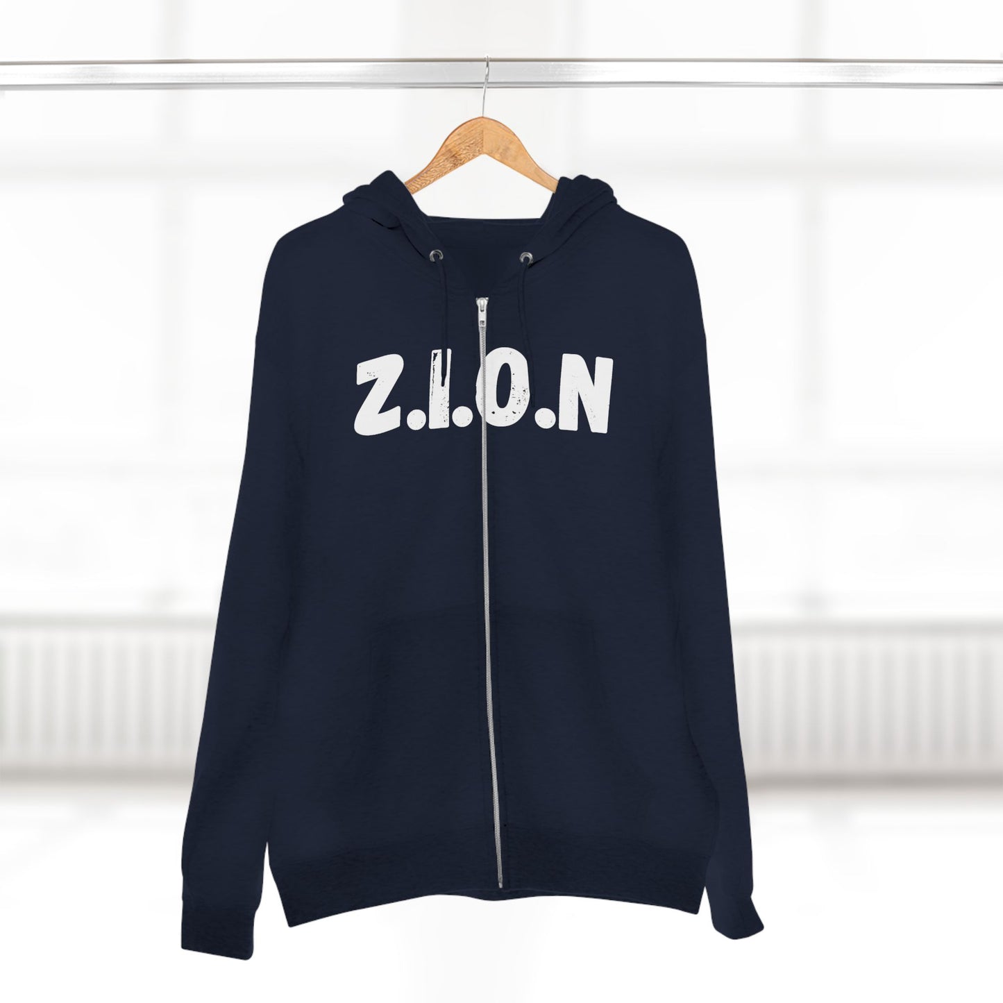 Adult Zion White Words & Image Zipper Hoodie