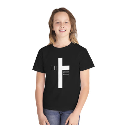 Youth T-Town Christian White Letters & Cross Heavyweight Tee