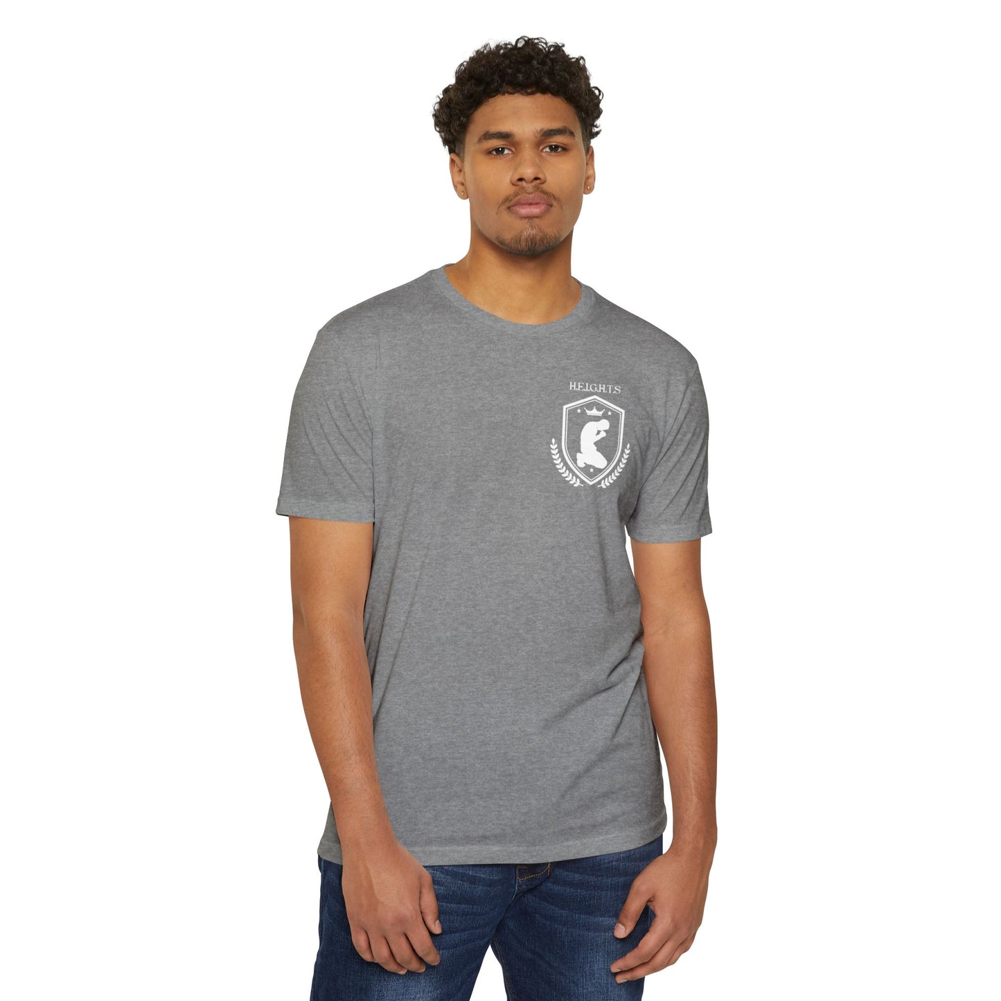 Adult Heights Christian White Letters & Image Premium Tee