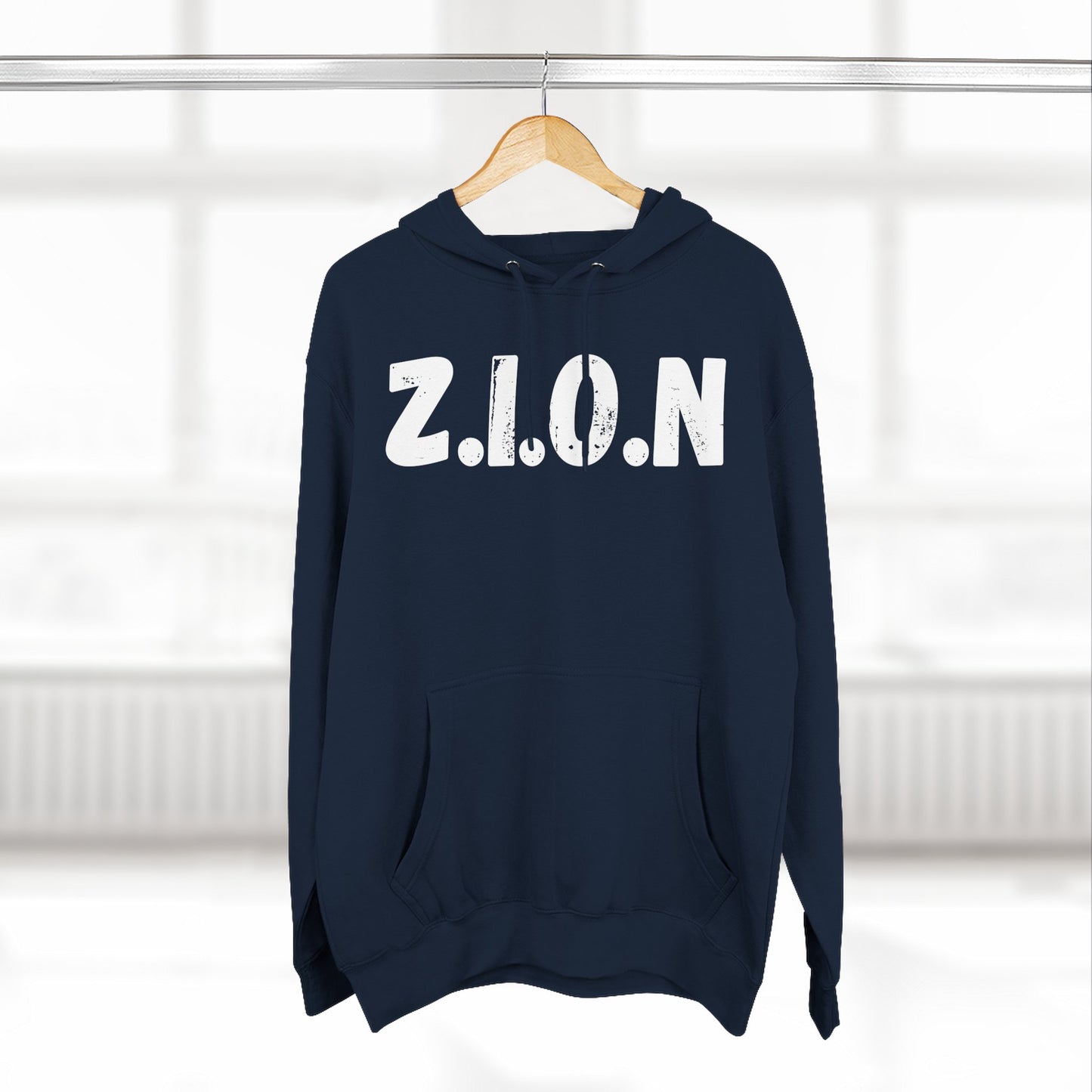 Adult Zion White Words & Image Pullover Hoodie