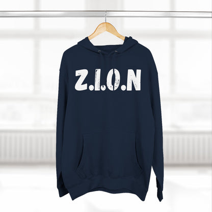 Adult Zion White Words & Image Pullover Hoodie