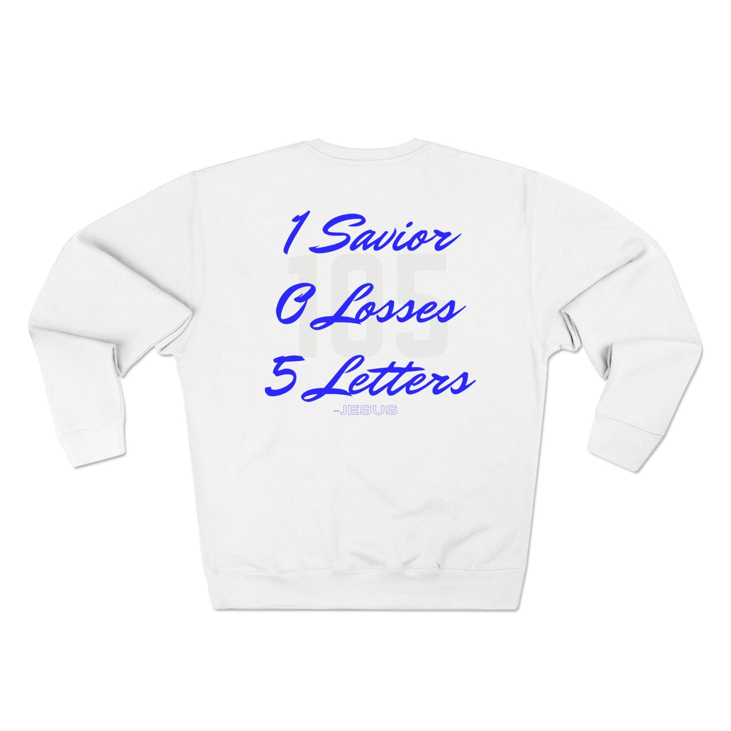 Adult 105 Christian Blue and White Letters Crewneck