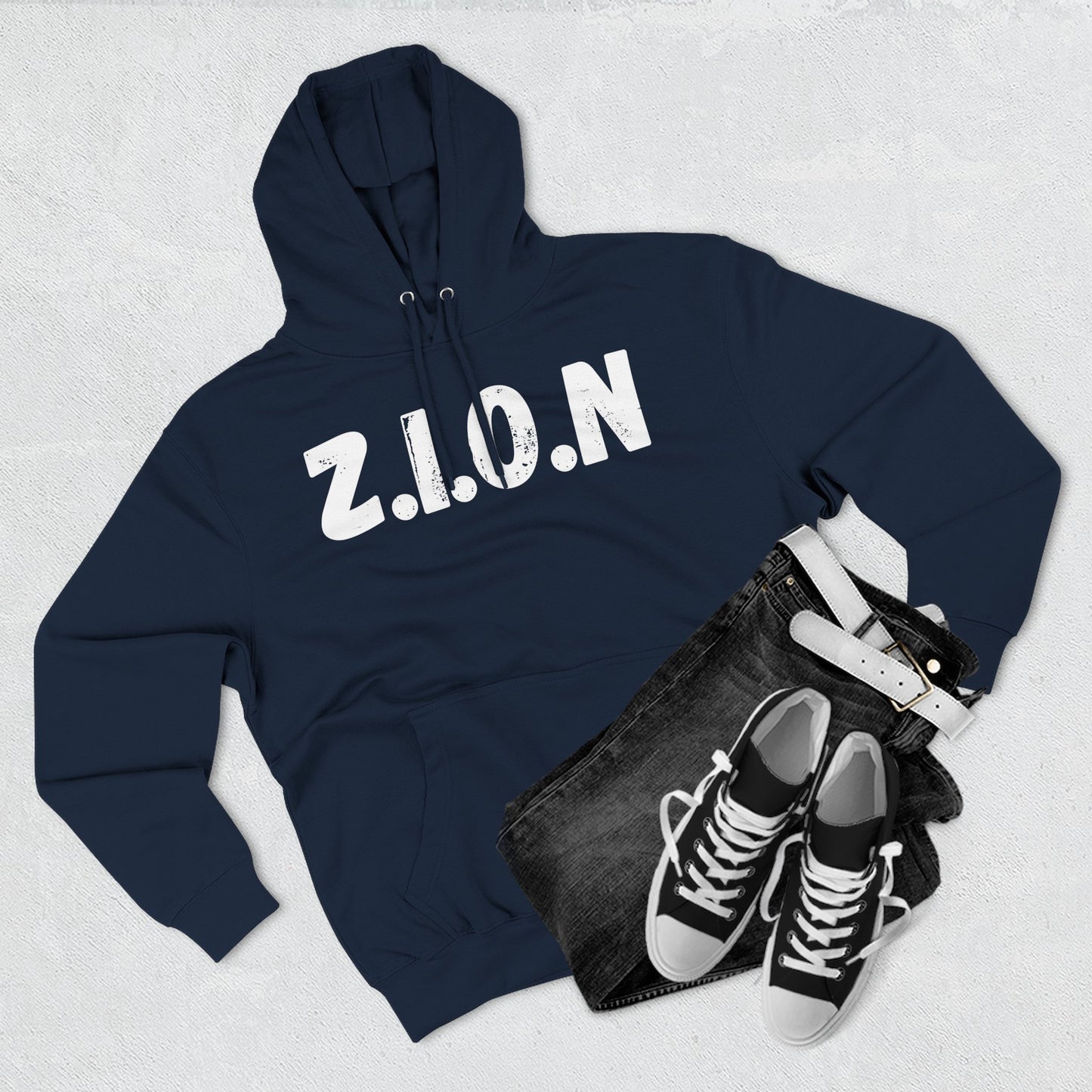 Adult Zion White Words & Image Pullover Hoodie