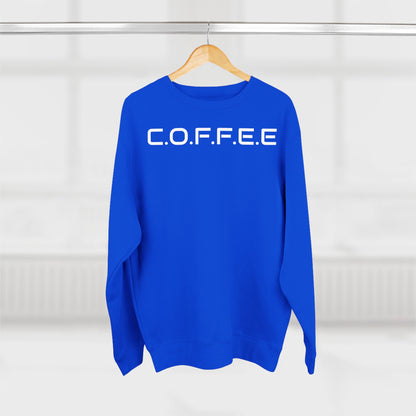Adult Coffee Christian White Words & Image Crewneck