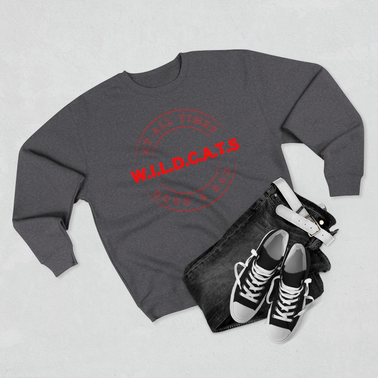 Wildcats Christian Red Letters & Picture Crewneck