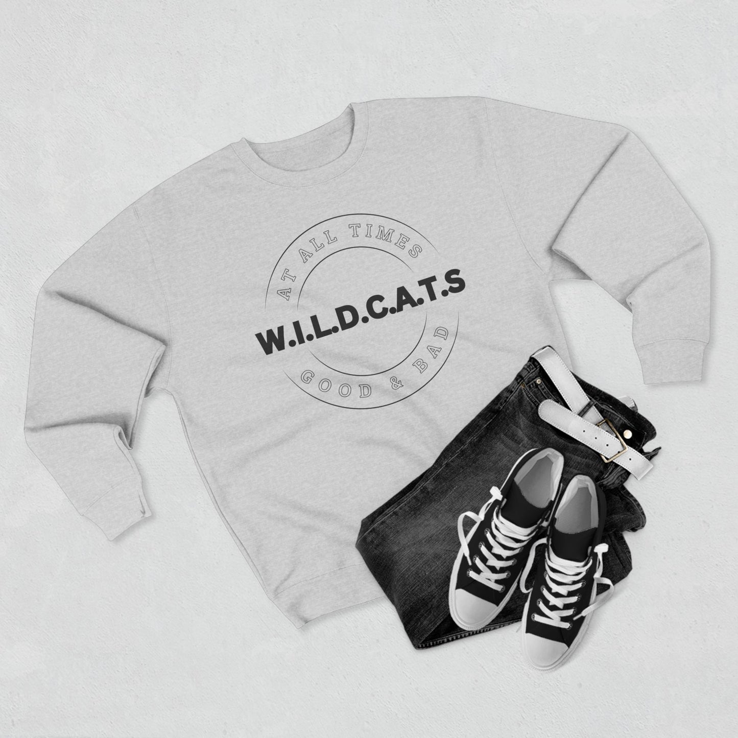 Adult Wildcats Christian Black Letters & Picture Crewneck