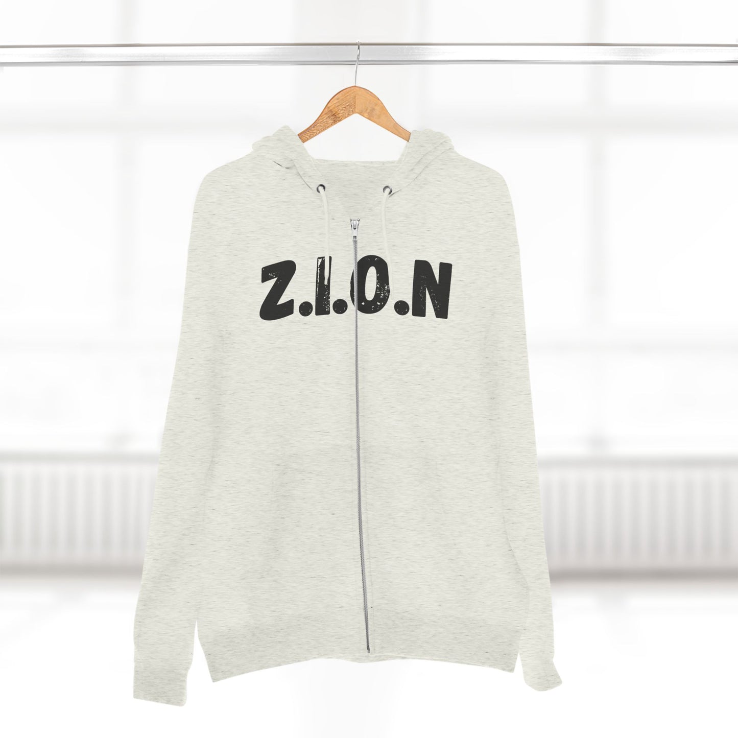 Zion Hoodie Black Words & Image Zipper