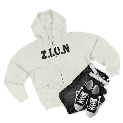 Zion Hoodie Black Words & Image Zipper