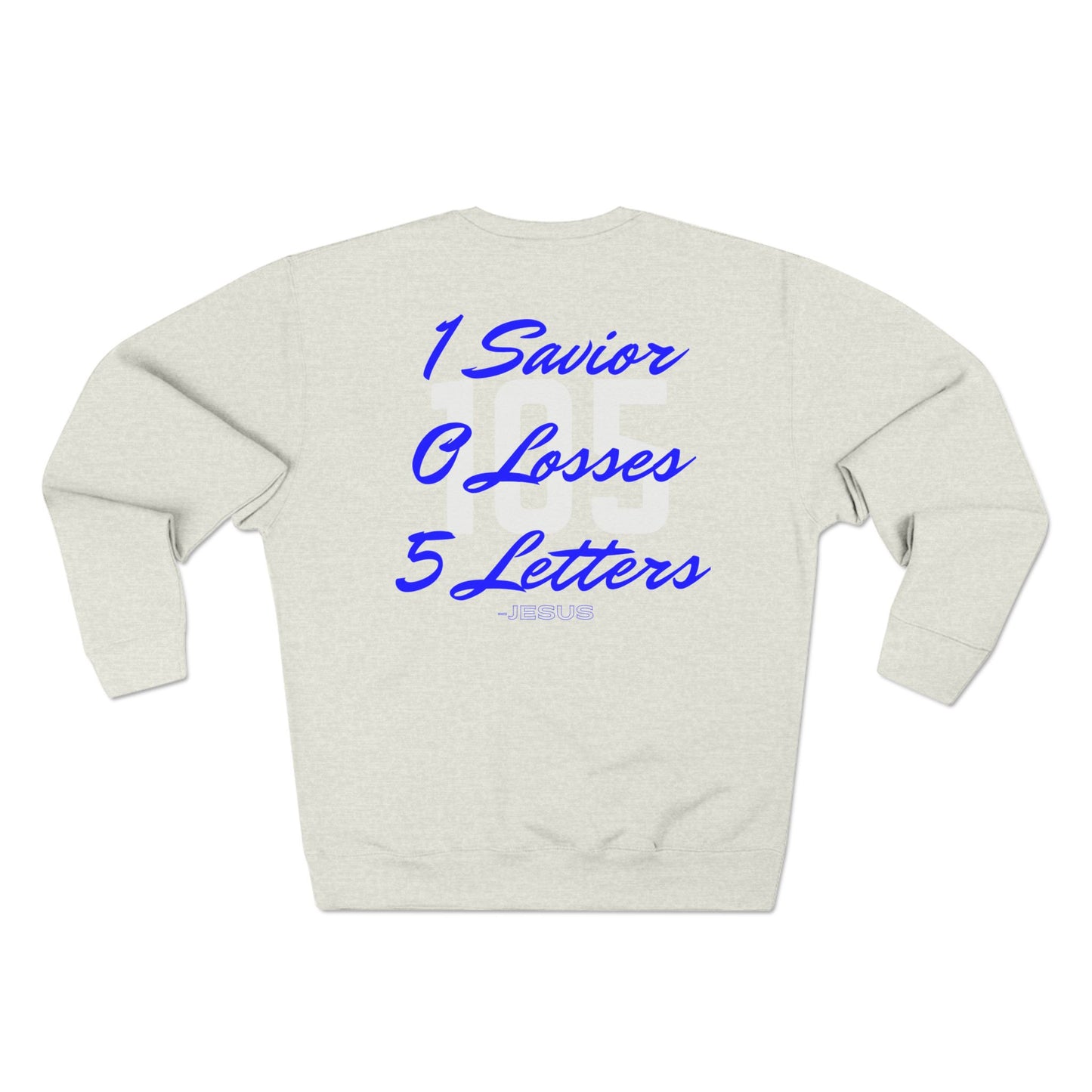 Adult 105 Christian Blue and White Letters Crewneck