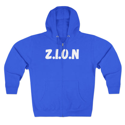 Adult Zion White Words & Image Zipper Hoodie