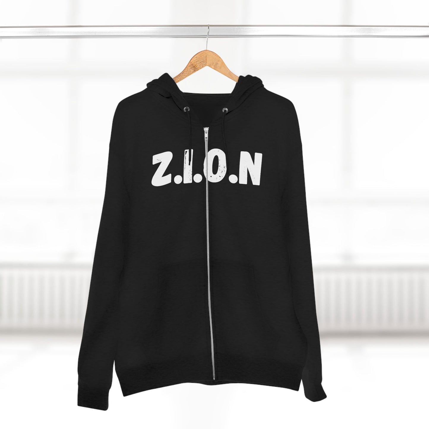 Adult Zion White Words & Image Zipper Hoodie