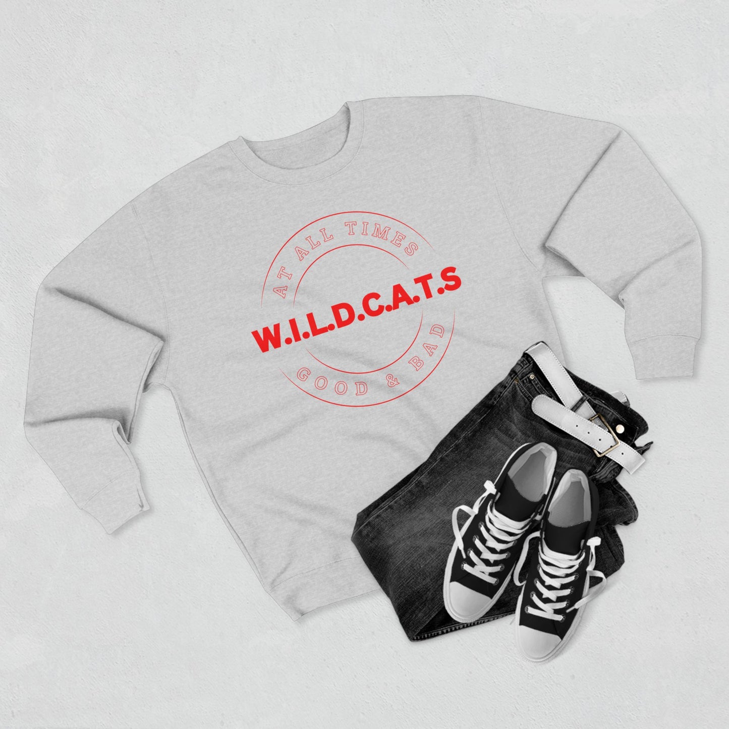 Wildcats Christian Red Letters & Picture Crewneck