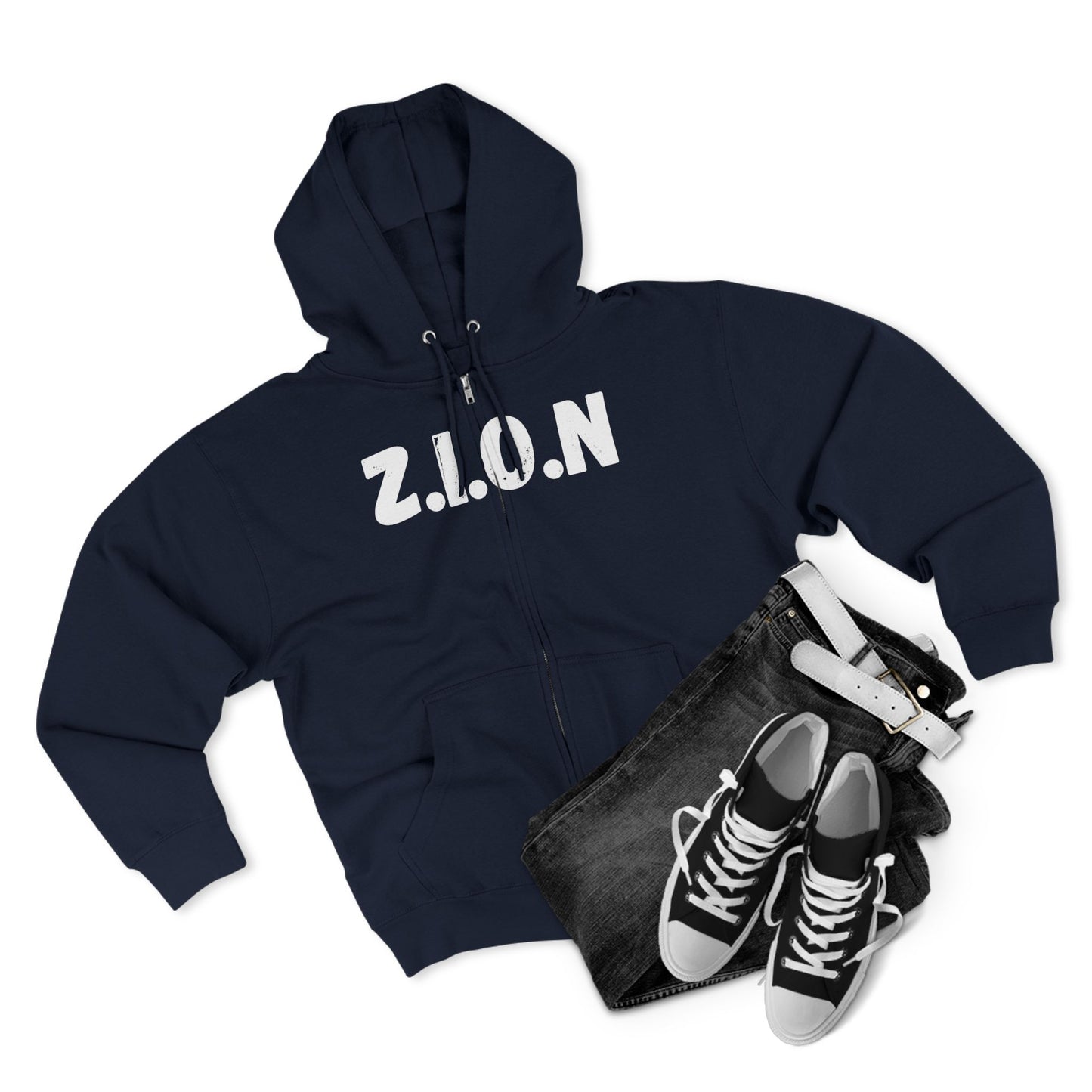 Adult Zion White Words & Image Zipper Hoodie
